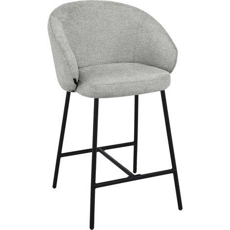 Taburete de bar tapizado OTILO, tela gris, 65 cm