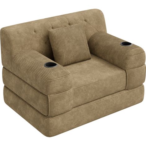 Sillón cama individual de pana con respaldo alto y reposabrazos (1/5)