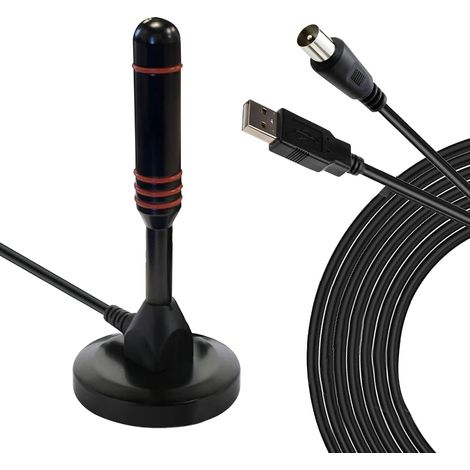 HD-Line & Leyf HD-990T Antenne TV İntérieur Puissante, High Gain VHF-UVF-FM DVB-T2 Décodeur TNT HD Terrestre/Antenne à Base magnétique Portable pour Une réception puissante du Signal TV, 3m Câble (1/5)