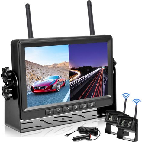 Wireless Backup Camera HD 1080P 7 Inch Car Camera with Good Night Vision, Monitor 2 Split Front View IP68 Waterproof Backup Cameras for RV, Trailer, Bus Camping Truck Caravan (1/5)