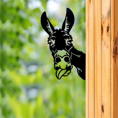 Gartenornamente aus Metall in Form von Eseln für Zäune, Außendekoration, Eselhaus-Gartendeko, rostige Gusseisenskulpturen, Baumsilhouetten, Wanddeko für den Garten – ein tolles Geschenk (1/5)