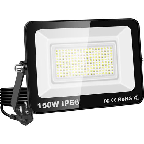 Projecteur LED 150W, étanche IP66, éclairage de sécurité 15000 lm, applique murale extérieure blanc froid 6500K pour jardin, cour, garage, terrasse, entrepôt, avec prise UE (1 pièce)