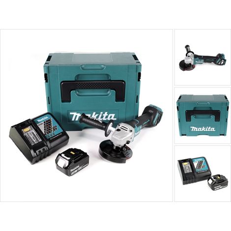 Makita DGA 517 RF1J Mini amoladora angular a batería 18V LXT 125 mm en Makpac 3 + 1x Batería BL1830 3,0 Ah + Cargador DC 18 RC
