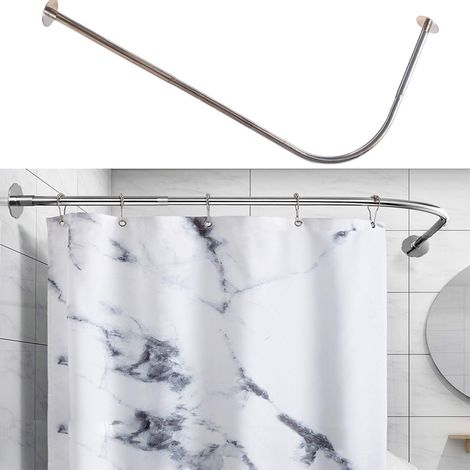 Tringle à rideau de douche d'angle réglable en acier inoxydable en forme de L pour salle de bain, baignoire, magasin de vêtements (argent, 70-100 cm x 120-165 cm) (1/4)