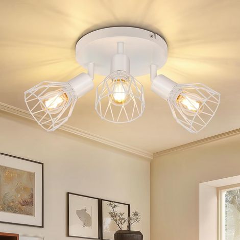 Plafonnier Spot Orientable avec Douille E14 - Style Rétro Spots de Plafond - Plafonnier Led Cuisine 3 Spots Blanche - Plafonnier Industriel pour Cuisine Chambre Salon, Sans Ampoules (1/5)