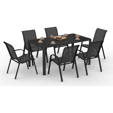 Set di mobili da giardino MADRID tavolo 150 CM e 6 sedie impilabili nero