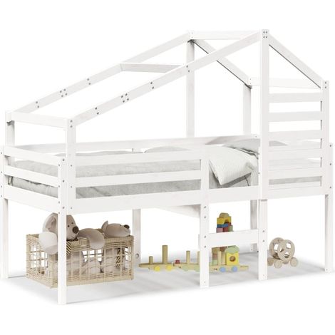 Lit simple,Lit adulte,Lit haut avec toit blanc 90x190 cm bois de pin massif CFW90739 (1/5)