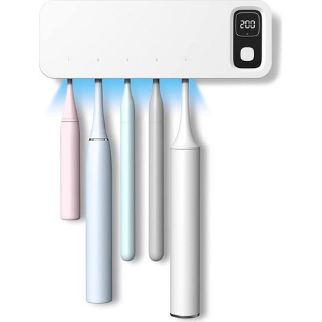 Esterilizador de cepillos de dientes, 5 cepillos, Limpieza UV potente, Soporte para cepillos de dientes con función de esterilización UV (1/5)