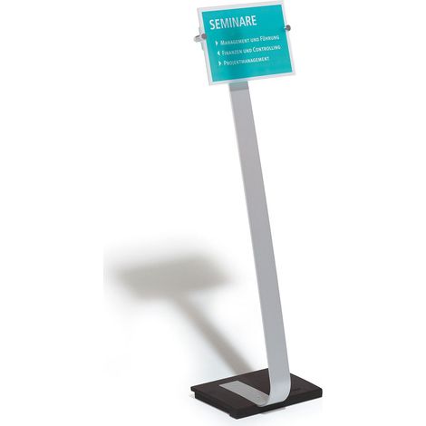 Durable 481823 Crystal Sign Stand A4, Espositore da Pavimento, Orientabile in Senso Verticale e in Senso Orizzontale, Argento Metallizzato (1/2)