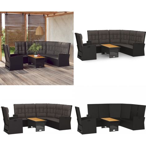 Set Divani da Giardino 3 pz con Cuscini Nero in Polyrattan - Poltrona da giardino - Tavolo da giardino
