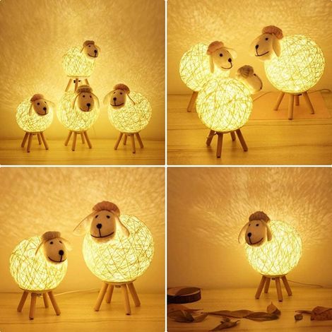 Lampe de chevet LED agneau rotin, veilleuse USB adorable pour chambre enfant, salon, chambre à coucher (1/5)