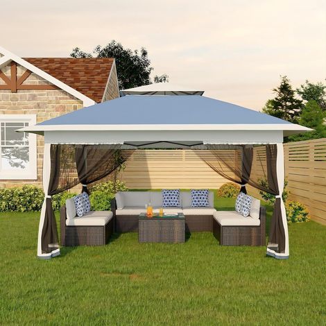 Tonnelle Pliante 3,6 x 3,6 m avec Moustiquaire - Barnum Pop-up Imperméable - Double Toit et Protection UV