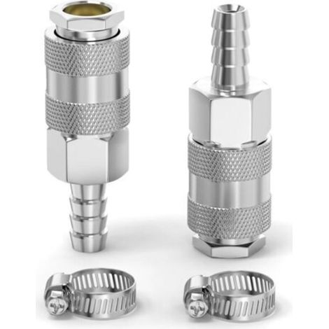 2 pièces accouplement d’air industriel mâle canne de tuyau de 8MM, fer nickel plating débit de raccord rapide air pneumatique compresseur raccords de tuyau (1/5)