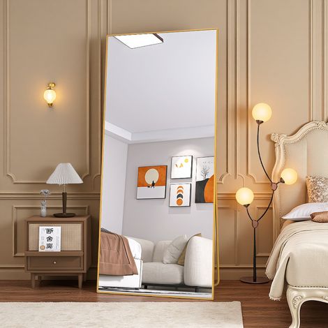 Miroir sur Pied avec Coins Droit, 180 x 80 cm, Grand Miroir Mural sur Pied, pour Chambre à Coucher Salon - Doré (1/5)