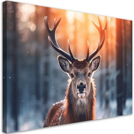 Tableau sur toile Cerf sur fond de coucher de soleil 60x40 (1/5)