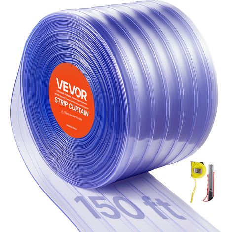 VEVOR Tenda a Strisce Trasparente, 45,7 m x 30,5 cm, Strisce per Porte in Plastica a Coste, Rotolo Grande, per Tenda di Raffreddamento per Congelatori per Porte di Supermercati, Garage e Magazzini