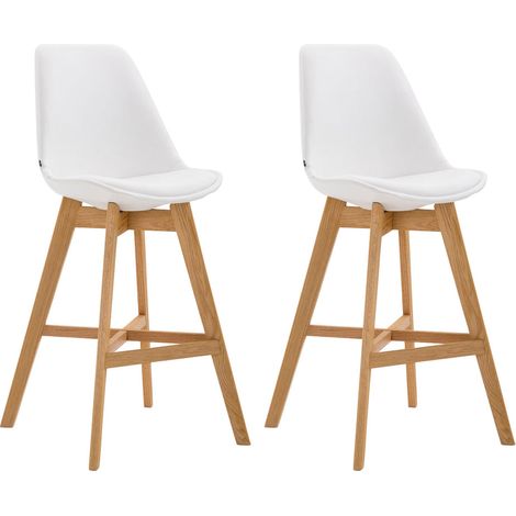 Juego de 2 taburetes de bar escandinavos con carcasa de plástico y PVC blanco y patas de madera maciza 100005960 (1/5)