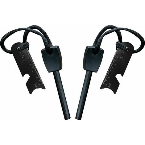 Pierre à Feu de Survie,Allume Feu avec Grattoir, Waterproof, 10,000 Etincelles à 3,000 Degrés, Barre 8 mm, Fire Steel en Magnesium - Fire Starter,Lanière de Cou,Grattoir Multi-Outils(2 pièces) (1/4)