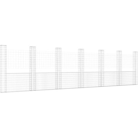 U-shape Gabion Basket with 7 Posts Iron 740x20x200 cm vidaXL