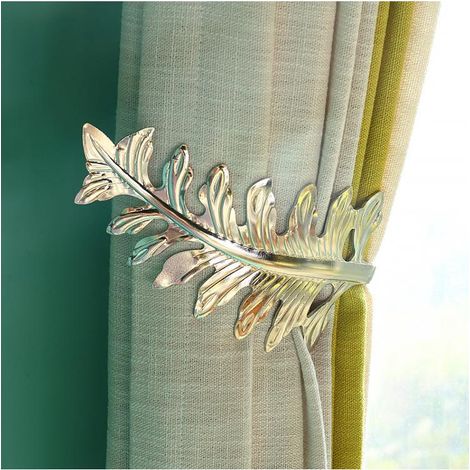 Paire de Crochets à Rideaux, Grand Modèle Feuille Vintage, Embrasse de Rideau Décorative Rétro (Argent) (1/5)