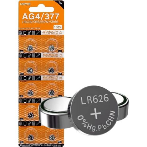Lot de 10 Piles Bouton alcalines 1,5 V AG4 LR626 LR626 LR66 SR626 SR626 377 SR626SW pour Montres, calculatrices, Jouets (1/5)