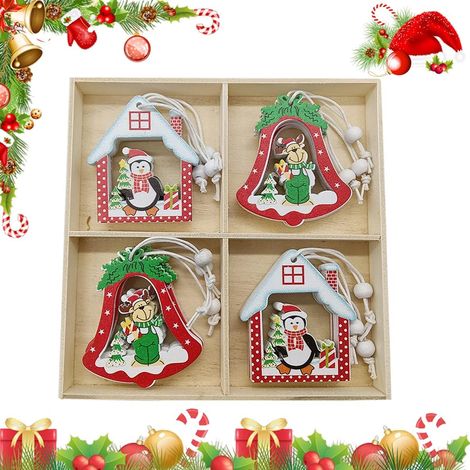 12 Pièces Bois Arbre de Noël Ornements,Deco de Noel en Bois,Pendentifs Decoration Noel en Bois,Décoration de Sapin de Noël en Bois à Suspendre avec Boite (1/5)
