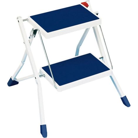 Escabeau - Décor : Bleu / Blanc - Hauteur fermé : 575 mm - Hauteur ouvert : 485 mm - Largeur : 500 mm - Matériau : Acier - Profondeur ouvert : 460 mm - HAILO