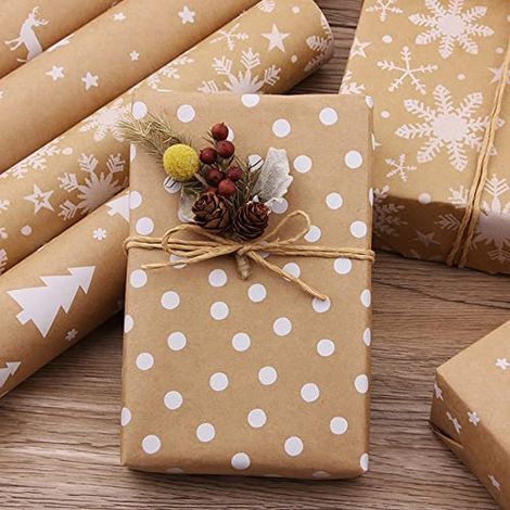 Papier Cadeau Noel Kraft, Papier Kraft d'Emballage Couleur, épaisv Papier Cadeau Noel Chic Marron Traditionnel Rétro Ecologique Naturel Gros Rouleau Longue 5pc Kit (1/5)