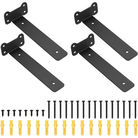 4 Pcs Equerre Etagere Murale, Equerre Murale Fixation Invisible, Support Étagère Flottants Robustes Noirs, Supports d'étagère pour étagère Armoire Montage (Style oreille de chat, noir 200MM) (1/3)