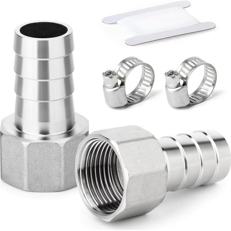 2 pièces raccords embout cannelé acier inox 304, 10 mm vers filetage mâle BSP 3/4", raccord compression eau, carburant, air - 1"F X 32MM(2PCS) (1/5)