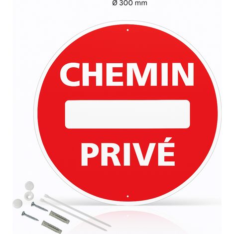Chemin privé panneau de signalisation rond en pvc rigide prépercé avec kit de fixation complet - Diamètre 300 mm