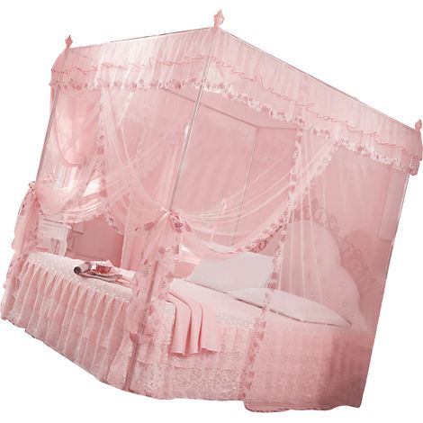 Voile de lit moustiquaire à 3 ouvertures pour lit à baldaquin princesse luxe (Rose M) (1/5)