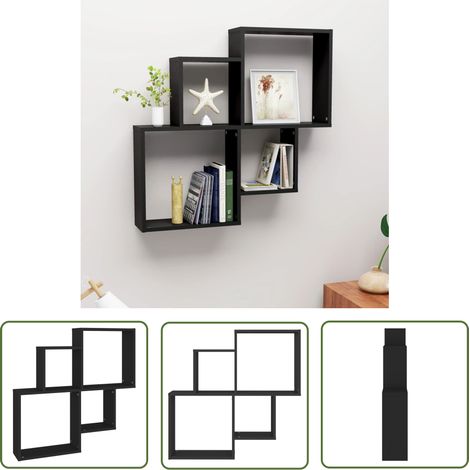 The Living Store Étagère murale cube Noir 80x15x78,5 cm Bois d’ingénierie - Étagère Murale - Étagère Cubique - Étagère Décorative - Meuble Mural - Rangement Mural (1/5)