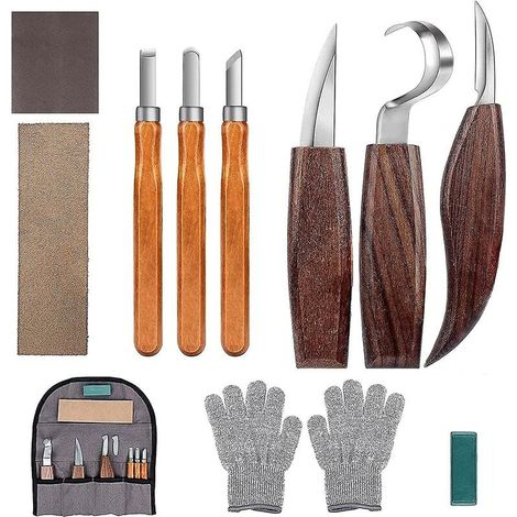 -10-teiliges Holzschnitzwerkzeug, Holzschnitzset mit 3 Holzmeißeln, 3 Holzschnitzmessern, Schnitzmesserset, professionelle Holzschnitzwerkzeuge (1/4)