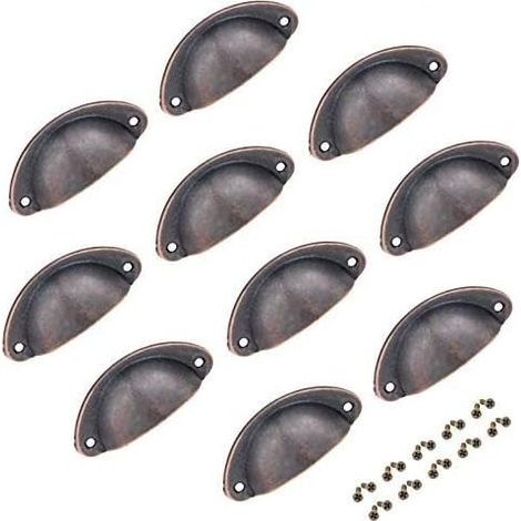 10pcs boutons de tiroir en cuivre poignées demi-lune poignées de tasse antiques pour boutons de meubles d'armoire avec vis 82x35mm (couleur 2)-Fei Yu (1/5)