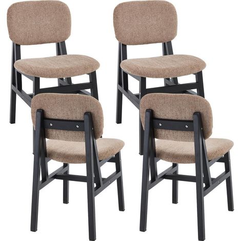 Esszimmerstühle 4er Set Holz, Chenille Polsterstühle mit Rückenlehne, Khaki (1/5)