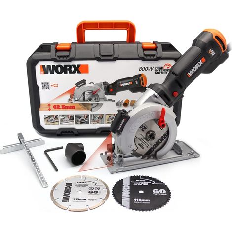 Scie circulaire 800W - Profondeur de coupe jusqu'à 43mm - idéale pour le bois, métal, plastique, pierre - WX437 (Livrée avec accessoires, guide et adaptateur aspirateur) (1/5)