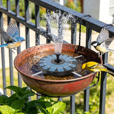 Pompe solaire flottante 3,5 W avec 8 LED de couleur, panneau solaire 180 mm, batterie 1800 mAh et plusieurs buses. Idéale pour bassin de jardin ou bain d'oiseaux. (1/3)