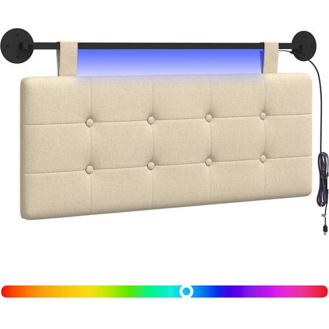 Testiera Testata del letto sospesa Con luce LED Crema Tessuto (1/5)