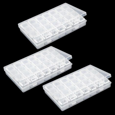 Caja de plástico para guardar joyas, organizador transparente de diamantes de 3 piezas, cada caja para artículos pequeños, clavos, cuentas (28 compartimentos) (1/4)