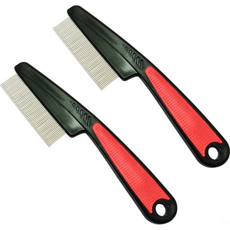2pcs Peigne,Acier inoxydable,Dents arrondies,Élimination puces et saleté,Chats et chiens (1/5)