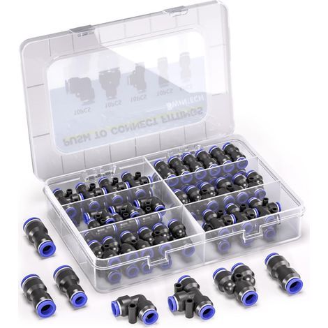 46 Pz Kit di connettori rapidi per tubo aria pneumatico 6 mm (connettore dritto/gomito/tee/divisore 6 mm e connettore riduttore 4-6,4-8,6-8 mm) (1/4)