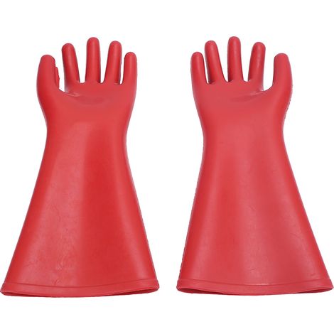 Lot de 2 gants isolants électriques en caoutchouc rouge, résistants à la haute tension et anti-coupures/perforations, pour électriciens. (1/5)