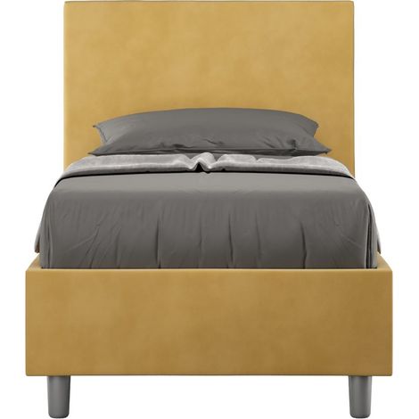 Letto Singolo rivestito in Microfibra - ADELE - Colore: Ocra - Dimensione Rete: 80x190 - Tipologia Letto: Con Rete e Contenitore
