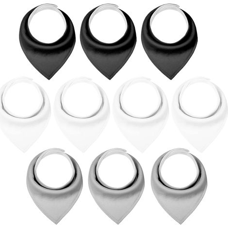 Lot de 10 bavoirs doux et absorbants en forme de bandana pour bébés garçons et filles, blancs, noirs et gris