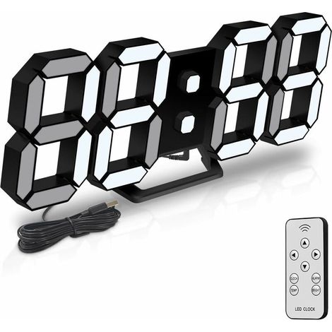 Horloge Murale Numérique LED 3D Petit Réveil Télécommande 25.2CM 12/24 HeuresNoir (1/5)