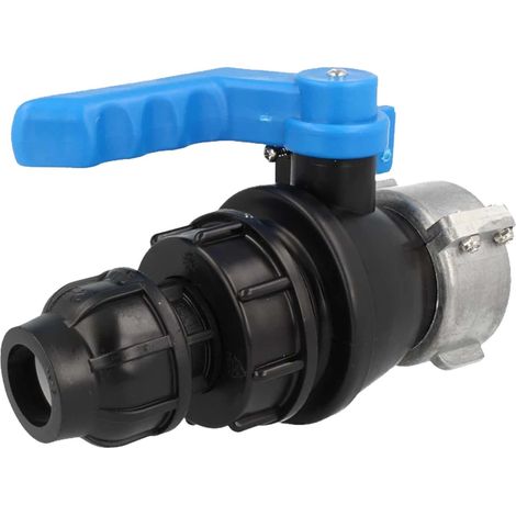 tecuro IBC Adapter Kugelventil mit PE-Klemmverbinder Ø 32 mm, beidseitig Grobgewinde S60 x 6 , HDPE-schwarz (1/5)