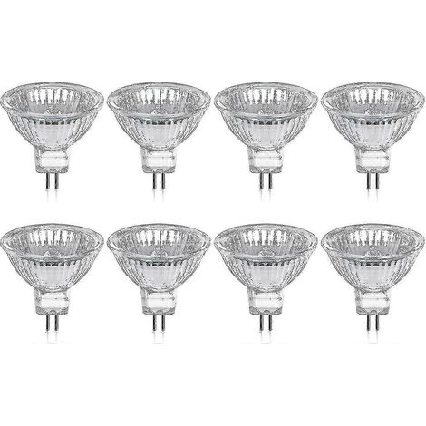 Lot de 8 ampoules halogènes GU5.3 MR16 35W 12V à intensité variable, blanc chaud 2800K 400lm, avec diffuseur en verre. (1/5)