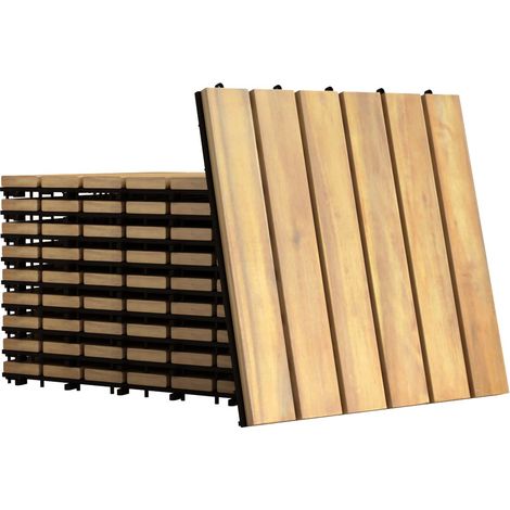 COSTWAY 10 PCS Wood Tiles Acacia Wood Interlocking Floor Tiles 30cm x 30cm (1/5)
