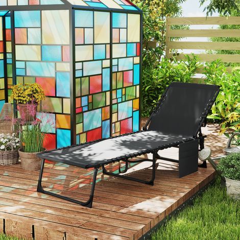 Tumbona plegable con cojín reposacabezas, bolsillo lateral, reclinable, 58 x 189 x 32,5 cm, negra